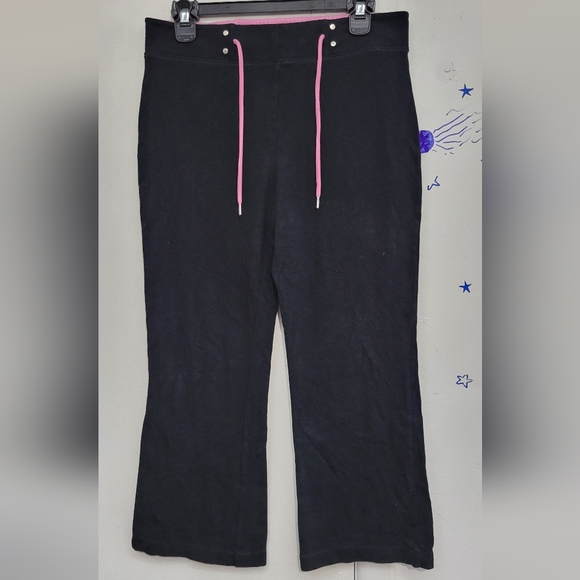 Danskin Work Out Pants Wide Legs Black with Pink Drawstrings Size Medium - Picture 1 of 5